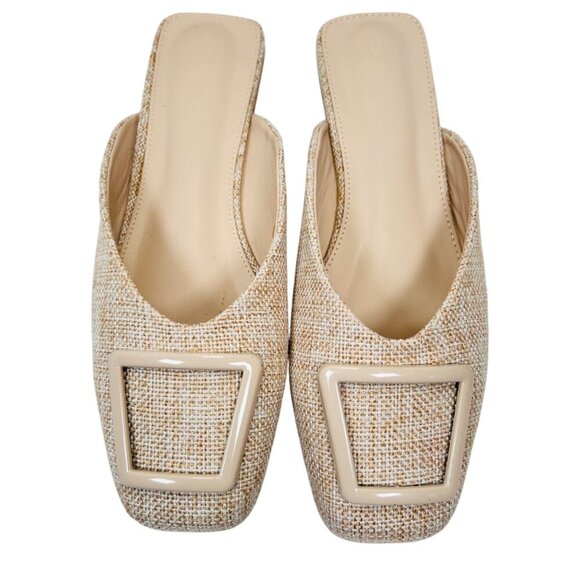 Raffia Square Toe Slide Size 6 Brunch Office Summer Coastal Holiday - Picture 1 of 7